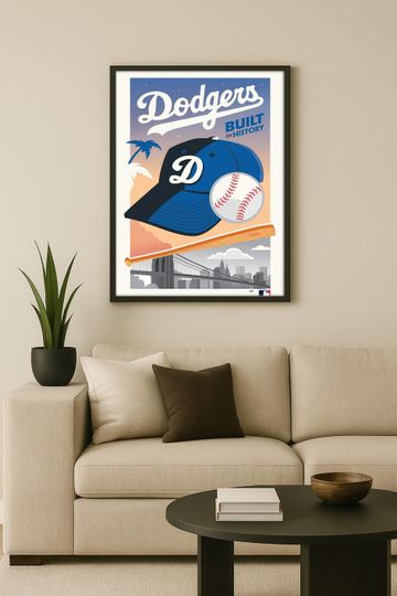 Los Angeles Dodgers Poster Vintage Baseball Cap Ball Art Wall Decor