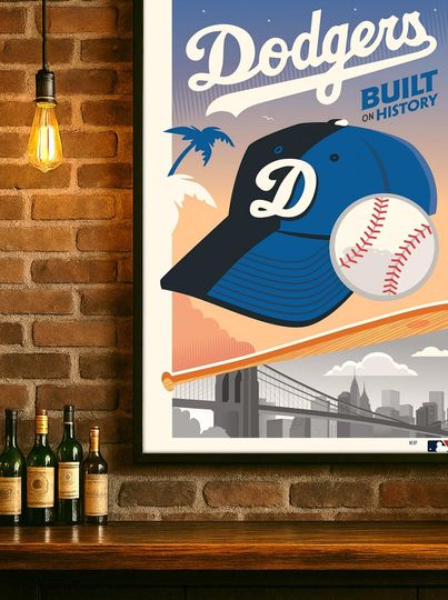 Los Angeles Dodgers Poster Vintage Baseball Cap Ball Art Wall Decor