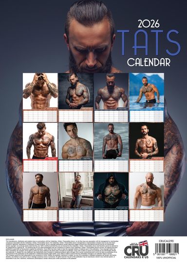 Tattooed Males 2026 Vertical Wall Calendar