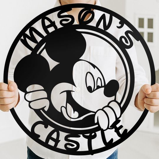 Personalized Mickey Character Name Sign: Custom Metal Kids Room Decor