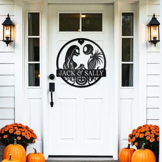 Personalized Jack and Sally Metal Sign: Gothic Nightmare Before Christmas Decor