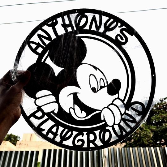 Personalized Mickey Character Name Sign: Custom Metal Kids Room Decor