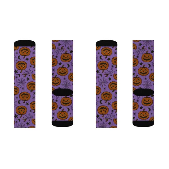 Purple Halloween Pumpkin Socks: Spooky Jack-O'-Lantern Crew Socks