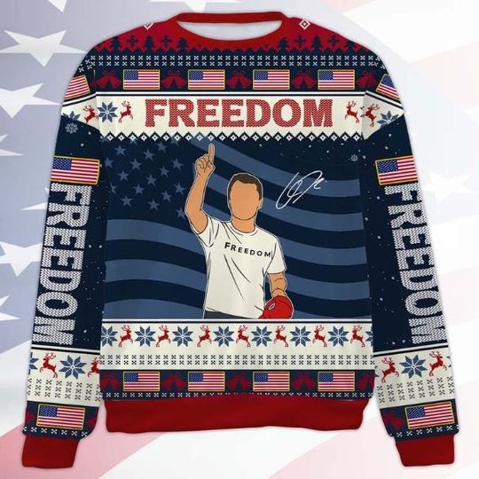 Freedom Charlie Kirk Ugly Sweashirt, A True Patriot Charlie Kirk Christmas All-Over-Printed Sweatshirt Gift For Fans