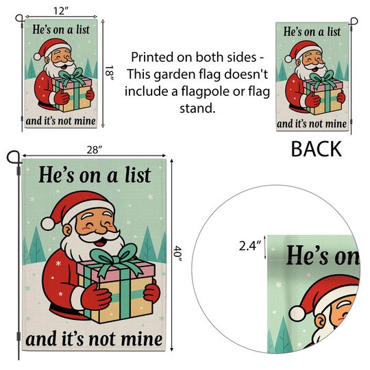 Funny Santa 'He's On A List' Garden Flag, Christmas Yard Decor