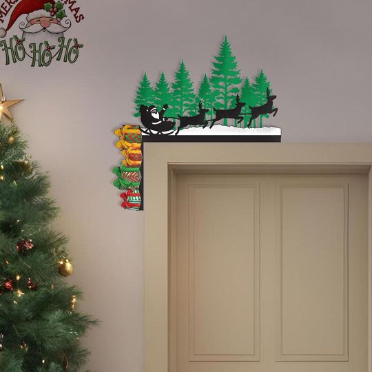 Santa Sleigh Door Corner Sign, Christmas Reindeer Christmas Decor, Holiday Door Frame Decor, Festive Xmas Wall Art, Winter Home Decor