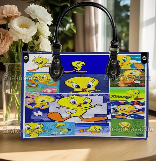 Tweety Bird Leather Handbag, Tweety Bird Shoulder Bag, Vintage Crossbody Bag, Top Handle Bag