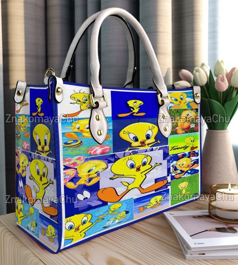 Tweety Bird Leather Handbag, Tweety Bird Shoulder Bag, Vintage Crossbody Bag, Top Handle Bag