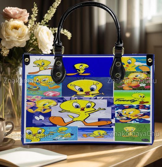 Tweety Bird Leather Handbag, Tweety Bird Shoulder Bag, Vintage Crossbody Bag, Top Handle Bag