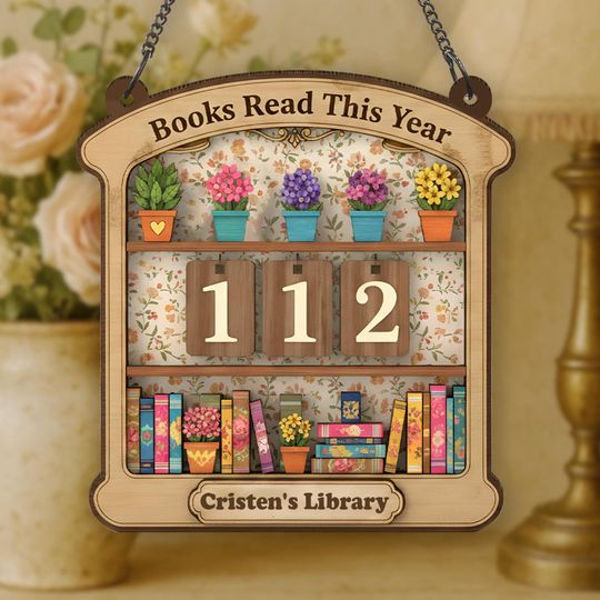 Floral Books Read This Year Tracker Sign, Floral Bookshelf Reading Counter, Personalized Library Sign