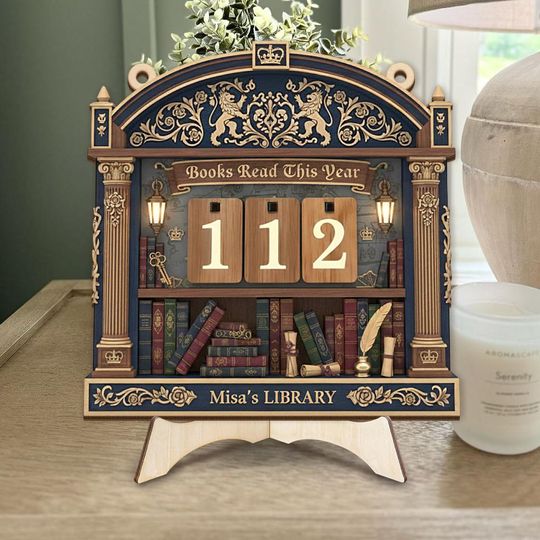 Personalized Navy Gold Reading Tracker Sign, Elegant Book Count Display,Custom Library Wall Dcor, Custom Classic Bookshelf Sign for Readers