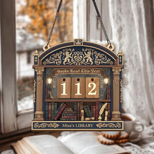 Personalized Navy Gold Reading Tracker Sign, Elegant Book Count Display,Custom Library Wall Dcor, Custom Classic Bookshelf Sign for Readers