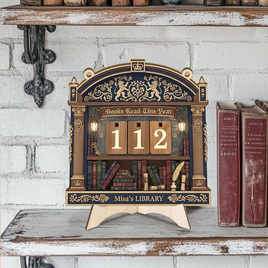 Personalized Navy Gold Reading Tracker Sign, Elegant Book Count Display,Custom Library Wall Dcor, Custom Classic Bookshelf Sign for Readers