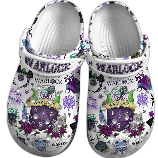 DnD Warlock Clogs Shoes, Dungeons And Dragons Shoes, Warlock Dice, Warlock DnD, DnD Warlock Gift