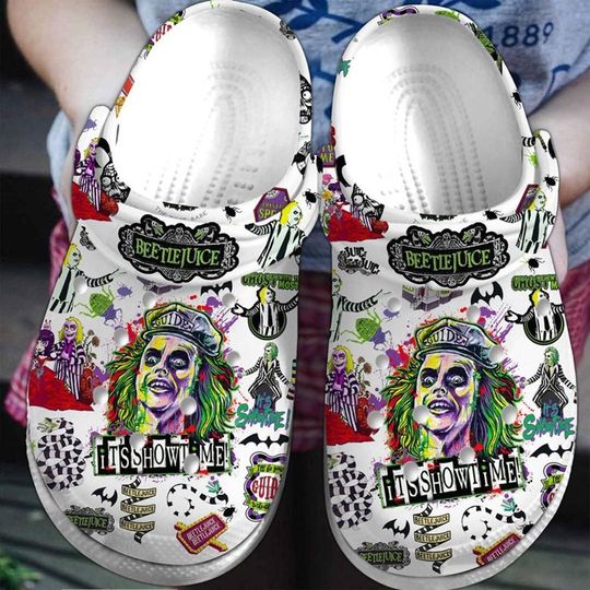 Beetlejuice Halloween Classic Clog Shoes, Halloween It Show Time, Beetlejuice Inspired, Halloween Gift