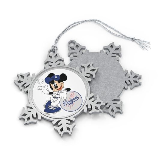 LA Dodgers Pewter Snowflake Ornament, Baseball Christmas Decoration, Mickey Mouse Holiday Decor, Gift for Family