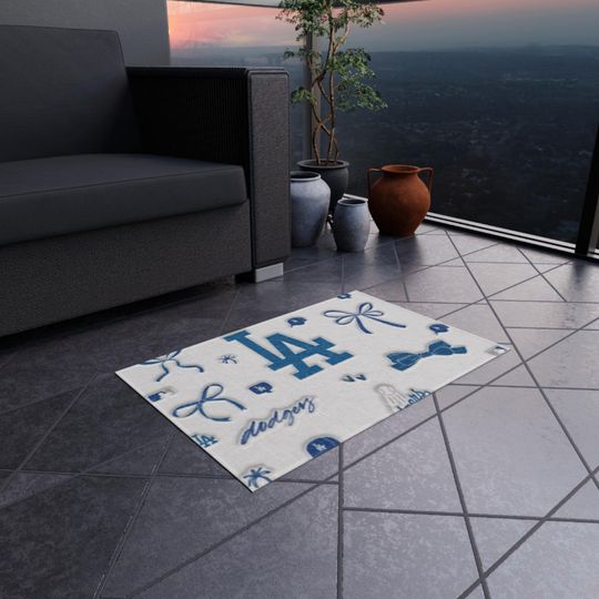LA Dodgers Outdoor Rug: Polyester Chenille, Non-Slip Game Day Decor