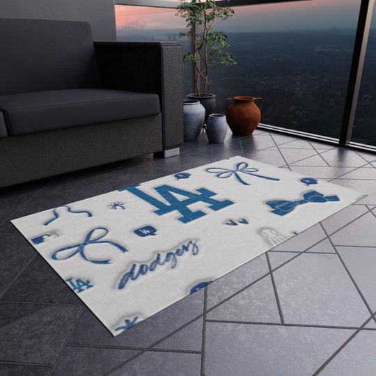 LA Dodgers Outdoor Rug: Polyester Chenille, Non-Slip Game Day Decor