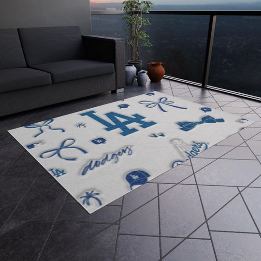 LA Dodgers Outdoor Rug: Polyester Chenille, Non-Slip Game Day Decor