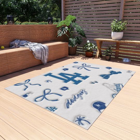 LA Dodgers Outdoor Rug: Polyester Chenille, Non-Slip Game Day Decor