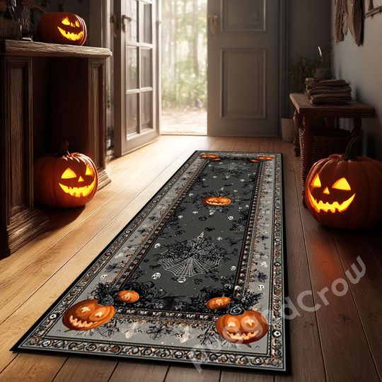 Long Runner, Glowing Pumpkin Moon Carpet, Decor for Living Room or Bedroom