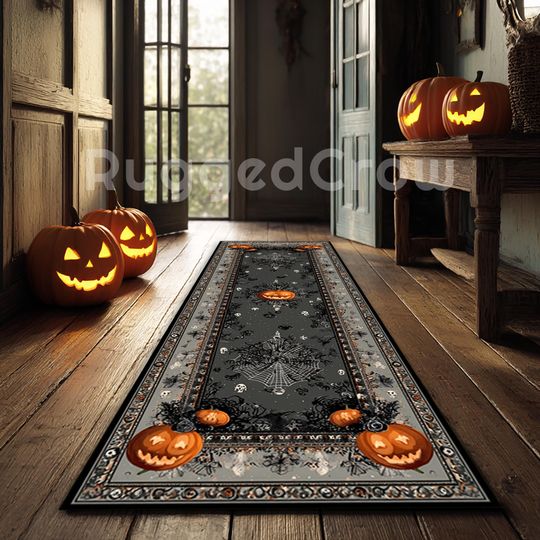 Long Runner, Glowing Pumpkin Moon Carpet, Decor for Living Room or Bedroom