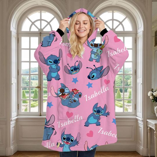 Custom Stitch Blanket Hoodie with Personalized Name Oversized Wearable Blanket for Kids, Women, and Men