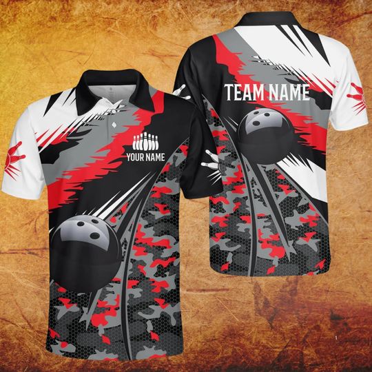 Custom Camouflage Bowling Polo Shirt with Personalized Team Name