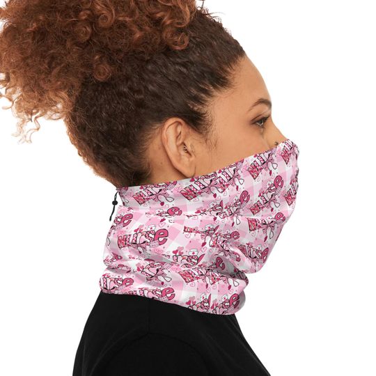 Pink Gingham Neck Gaiter - Drawstring Winter Face Mask