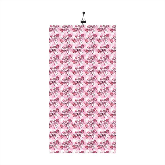 Pink Gingham Neck Gaiter - Drawstring Winter Face Mask