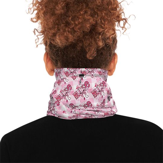 Pink Gingham Neck Gaiter - Drawstring Winter Face Mask