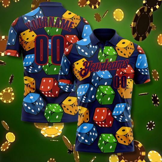 Custom Dice Pattern Jersey Polo Shirt with Personalized Name and Number