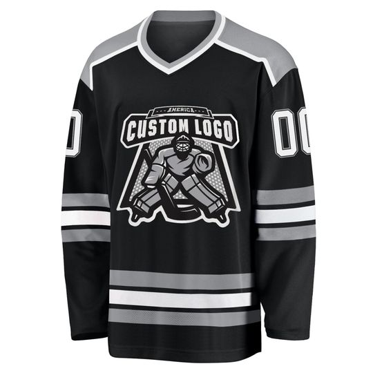Custom Black & Grey Men's Hockey Jersey