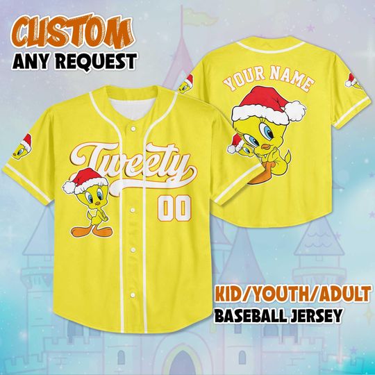 Personalized Tweety Baseball Jersey, Custom Looney Tunes Team Outfit