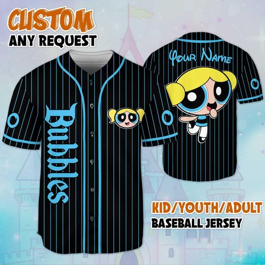 Personalized Bubbles Baseball Jersey, Custom The Powerpuff Girls Jersey Shirt