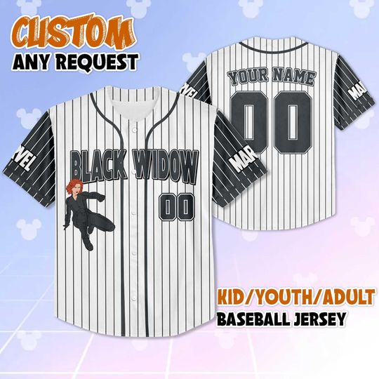 Custom Black Widow Baseball Jersey, Personalized Superhero Baseball Shirt