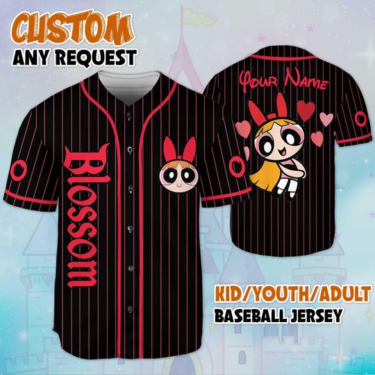 Personalized Blossom Baseball Jersey, Custom The Powerpuff Girls Jersey Shirt