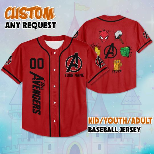 Personalized The Avengers Baseball Jersey, Custom Marvel Superhero Baseball Shirt