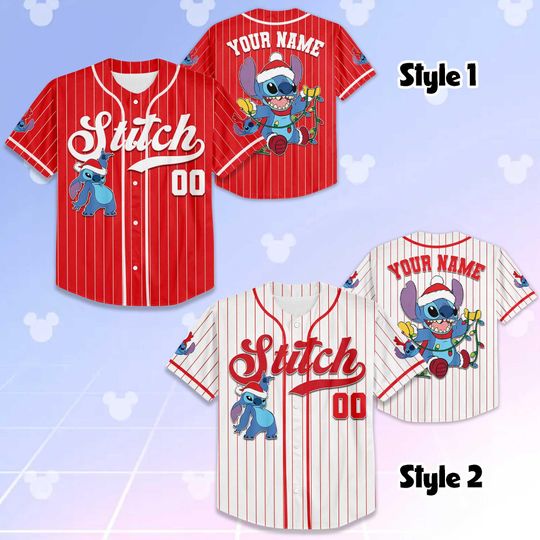 Custom Stitch Christmas Baseball Jersey, Disney Stitch Jersey Shirt, Cute Lilo and Stitch Xmas Outfit, Funny Cartoon Christmas Gift