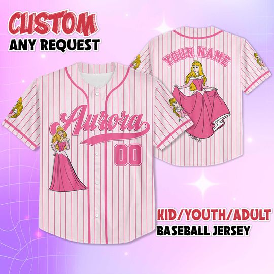 Custom Sleeping Beauty Aurora Baseball Jersey, Custom Disney Princess Aurora Baseball
