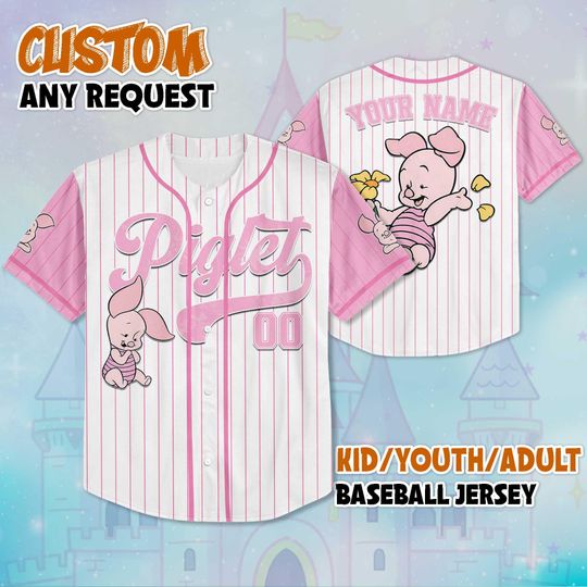 Personalized Baby Piglet Baseball Jersey, Custom Winnie the Pooh Shirt