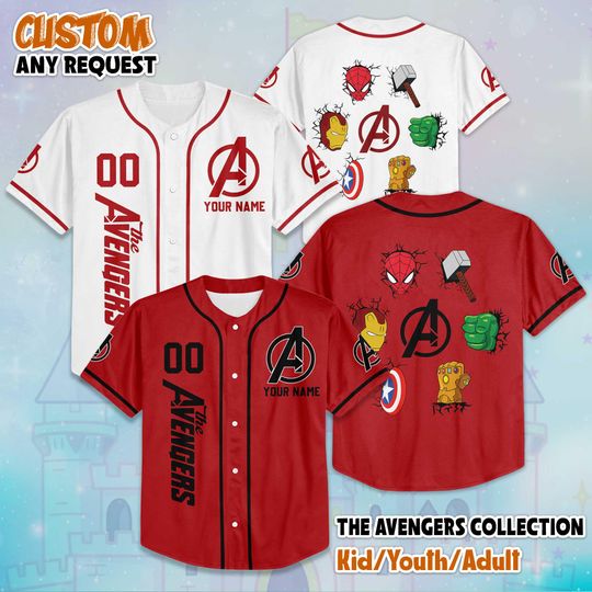 Personalized The Avengers Baseball Jersey, Custom Marvel Superhero Baseball Shirt