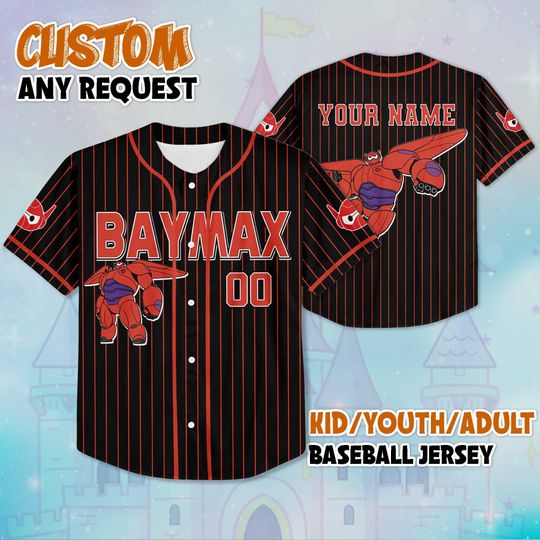 Personalized Baymax Baseball Jersey, Custom Big Hero 6 Shirt, Disney Robot Outfit