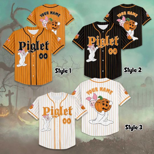 Personalized Piglet Halloween Baseball Jersey, Custom Disney Winnie the Pooh Shirt