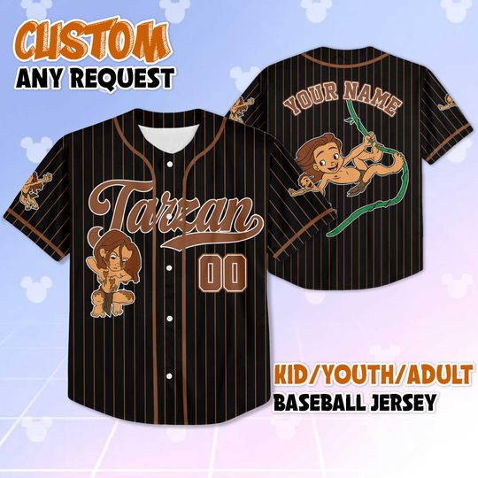 Personalized Tarzan Baseball Jersey, Custom Disney Jungle Shirt