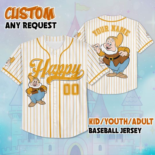 Personalized Disney The Seven Dwarfs Baseball Jersey, Custom Seven Dwarfs Jersey
