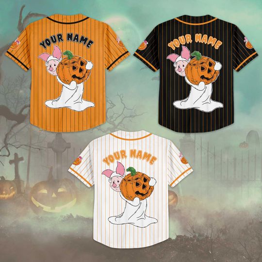 Personalized Piglet Halloween Baseball Jersey, Custom Disney Winnie the Pooh Shirt