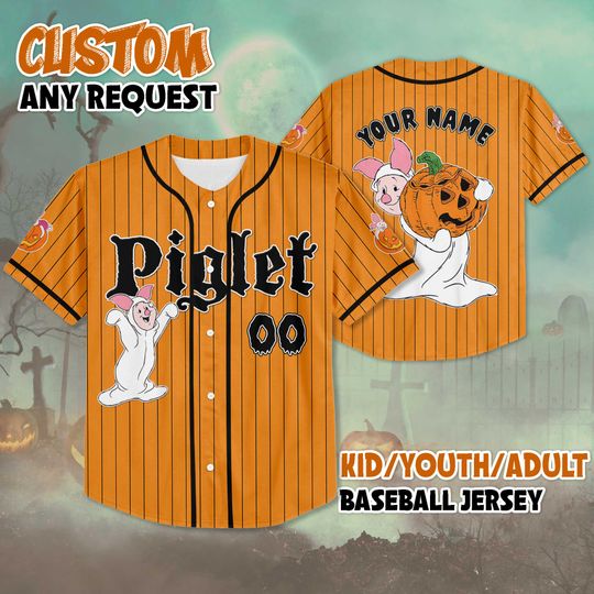 Personalized Piglet Halloween Baseball Jersey, Custom Disney Winnie the Pooh Shirt