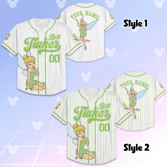 Personalized Tinker Bell Baseball Jersey, Custom Disney Tinker Bell Baseball Shirt