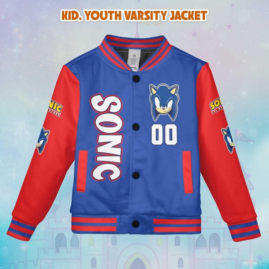 Custom Sonic Varsity Jacket, Personalized Sonic the Hedgehog Baseball Jacket, Kids Youth Adult Varsity Jacket